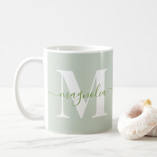 Mug Élégante initiale personnalisée vert sauge monogra