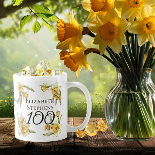 Mug Élégante jonquille jaune Floral 100e anniversaire