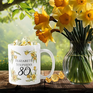 Mug Élégante jonquille jaune Floral 80e anniversaire