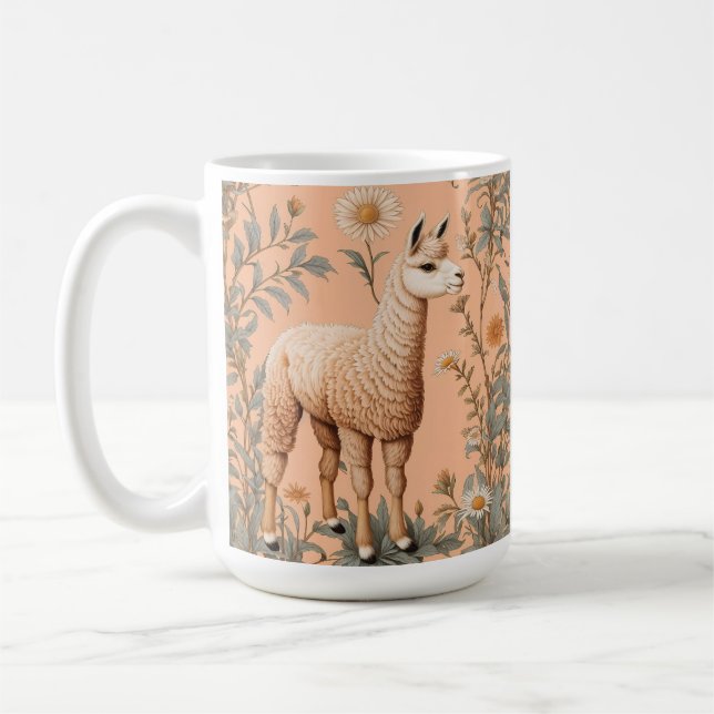 Mug Élégante Lama et Fleurs de marguerite sur la pêche (Gauche)