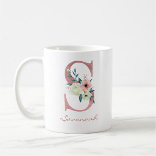 Mug Élégante lettre florale S Pink and Ivory Bouquet