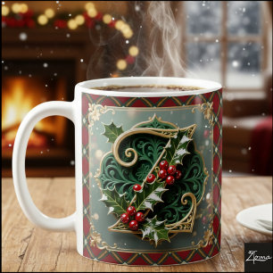 Mug Élégante lettre initiale Z de Noël en or houx
