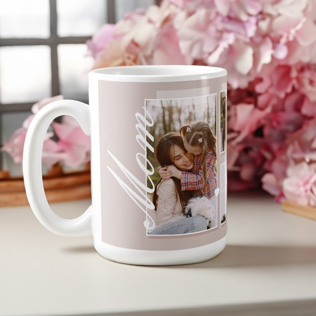 Mug Élégante Maman Script Snapshot Fête des Mères Phot (Elegant Mom Script Snapshot Mother's Day Photo Coffee Mug)
