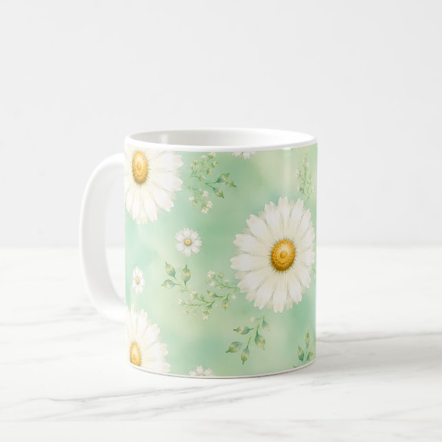 Mug Élégante Marguerite Aquarelle Menthe (Devant gauche)