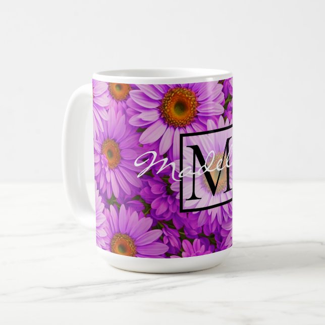 Mug Élégante marguerite florale magenta rose foncé (Devant gauche)