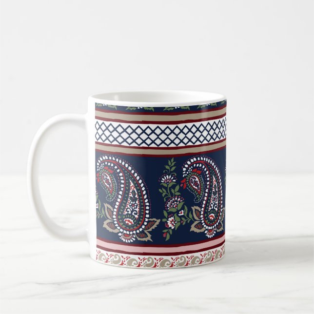Mug Elégante Marine Paisley : Conception des frontière (Gauche)