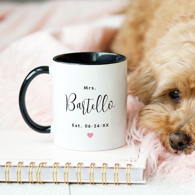 Mug Élégante Mme Script Mariage Monogramme Noir (Créateur téléchargé)