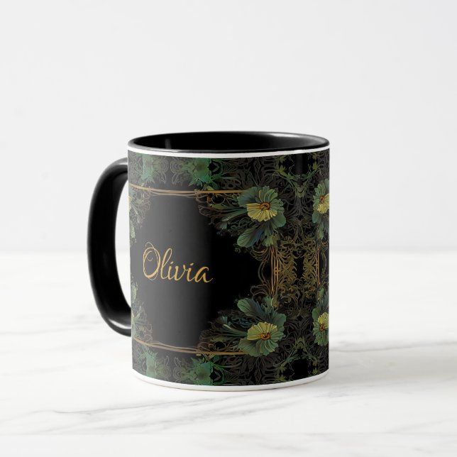 Mug Élégante moody victorienne vert foncé botanique (Devant gauche)