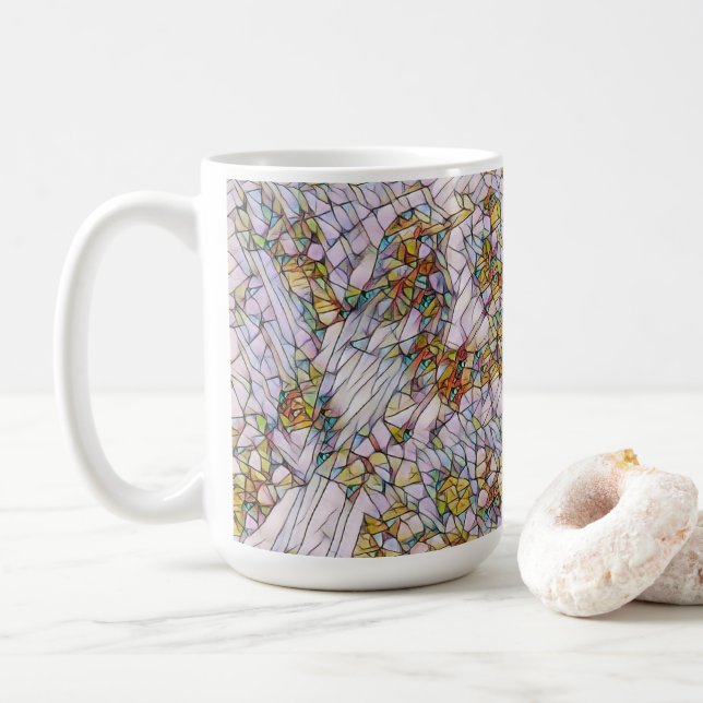 Mug Elégante mosaïque colorée Illustrée Oiseau Art (Avec donut)