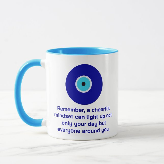 Mug Elégante Motivation Good Vibes Blue Evil Eye Art (Gauche)