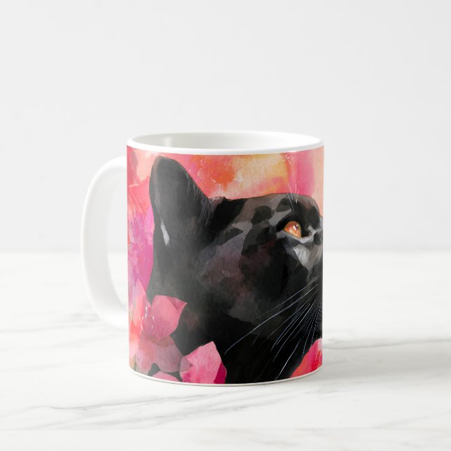 Mug Élégante panthère noire florale sauvage florissant (Devant gauche)
