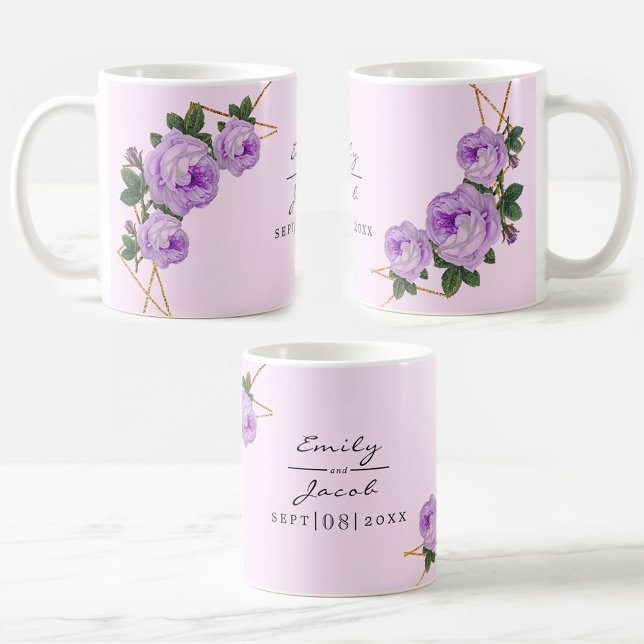 Mug Elégante Parties scintillant d'or Géométrique Purp (Elegant Gold Glitter Geometric Purple Floral Wed Coffee Mug)