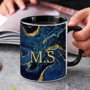 Mug Elégante parties scintillant en marbre bleu faux o