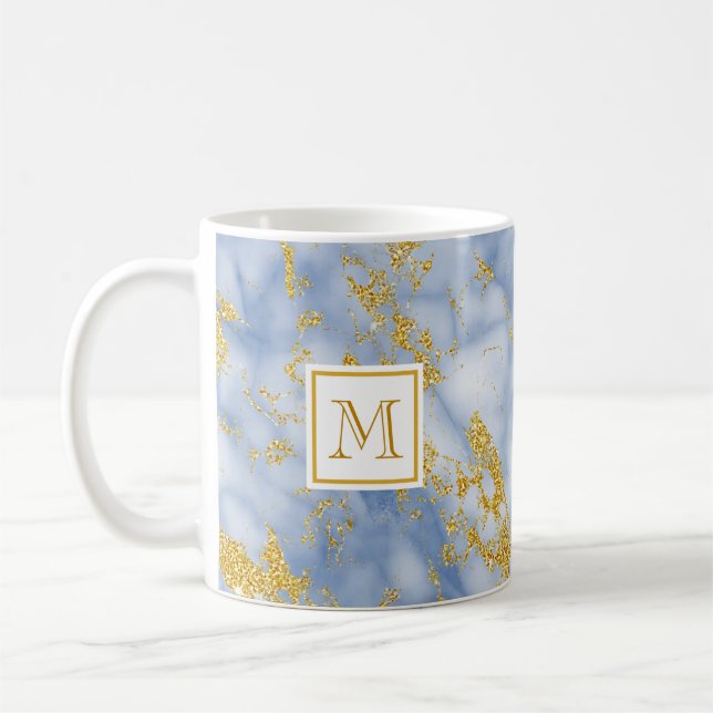 Mug Elégante Parties scintillant en marbre bleu Monogr (Gauche)