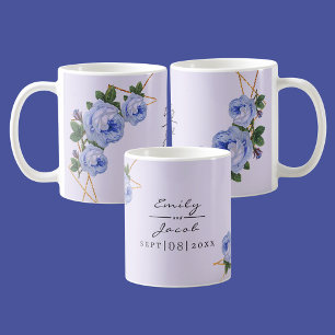 Mug Elégante Parties scintillant or Géométrique Bleu F