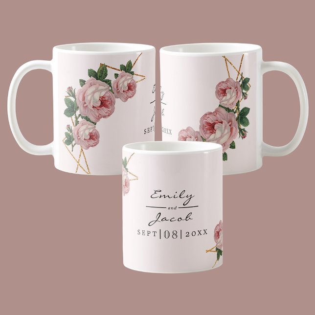 Mug Elégante Parties scintillant or Mariage floral ros (Elegant Gold Glitter Geometric Pink Floral Wedding Coffee Mug)