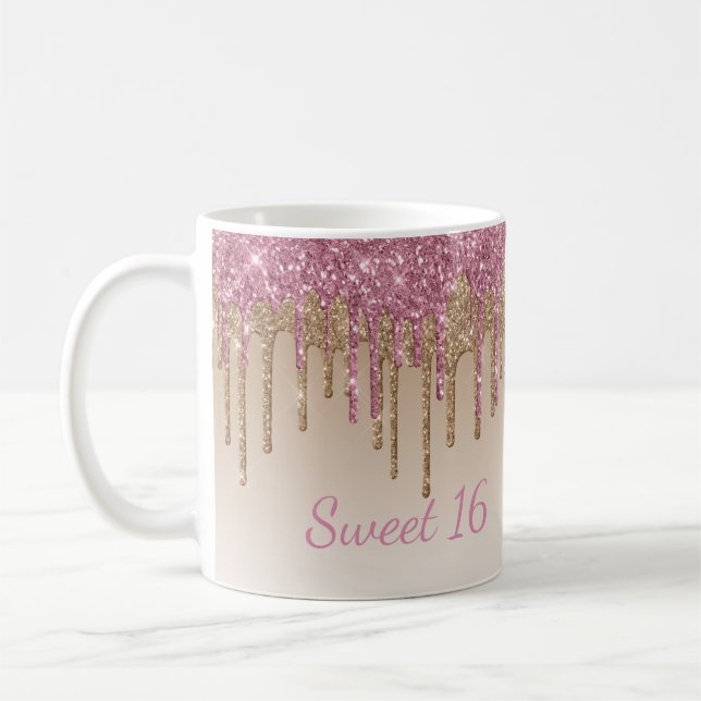 Mug Élégante Parties scintillant Sweet 16 Glam Script  (Gauche)