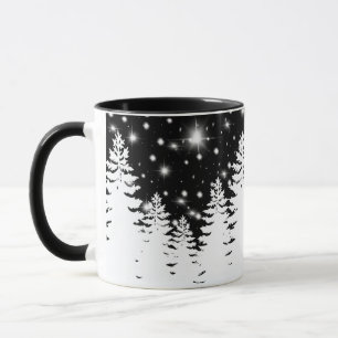 Mug Élégante pinède noire blanche nuit étoiles ciel