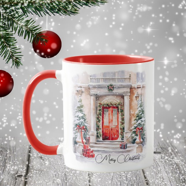Mug Elégante Portes rouges Joyeuses de Noël (Créateur téléchargé)