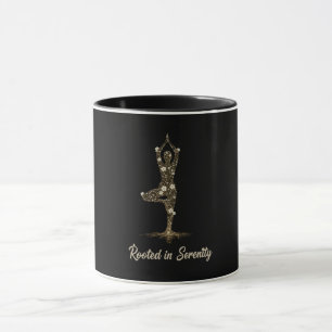 Mug Élégante Pose de l'Arbre de Yoga Floral Enraciné