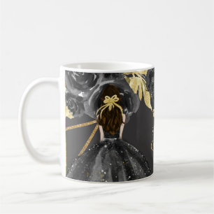 Mug Élégante princesse florale d'or noir Quinceanera