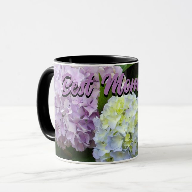 Mug élégante rose violet fleuri Hydrangea meilleure mè (Devant gauche)