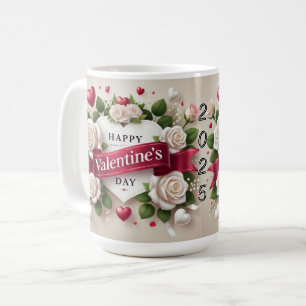 Mug Elégante Saint Valentin Design avec Roses, Coeurs