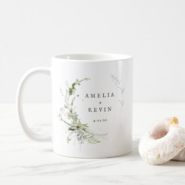 Mug Elégante Terre verte Noms personnalisés Date (Avec donut)