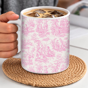 Mug Élégante toile de Jouy rose vintage française