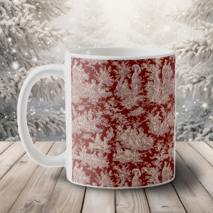 Mug Elégante Toile de Jouy Vintage Rouge Foncé Campagn