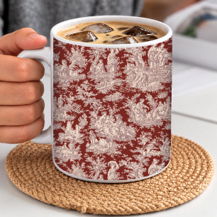 Mug Elégante Toile de Jouy Vintage Rouge Foncé Campagn