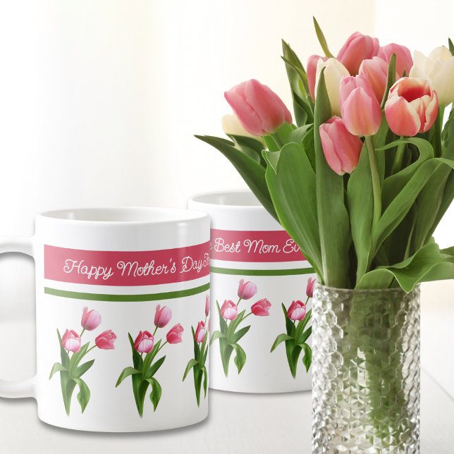 Mug Élégante Tulipe de Printemps Rose Joyeuse fête des (Créateur téléchargé)