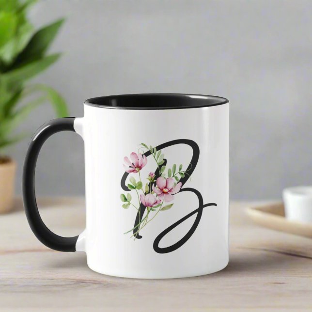 Mug Élégante typographie Monogramme initial B floral (Créateur téléchargé)