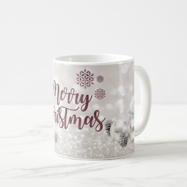 Mug Élégantes, boules de Noël, Bokeh pailleté (Devant droit)