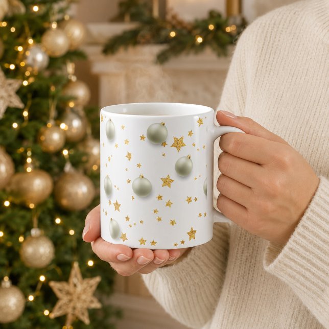 Mug Élégantes étoiles dorées et ornements de Noël (Créateur téléchargé)