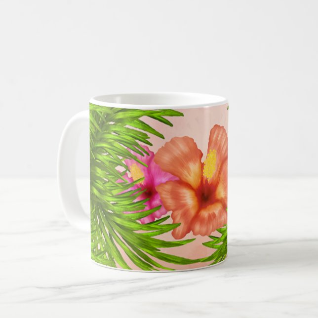Mug Élégantes fleurs tropicales Feuilles verts floraux (Devant gauche)