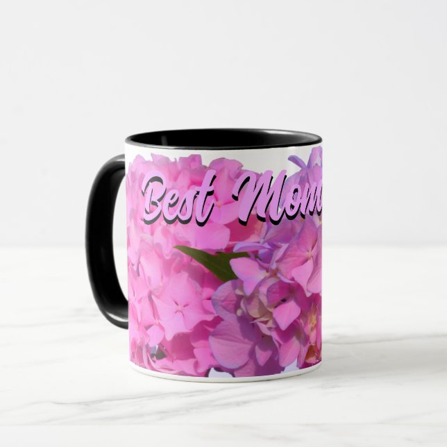 Mug Elégantes hydrangées florales violettes rose (Devant gauche)