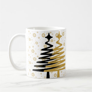 Mug élégants arbres de noël noirs et or