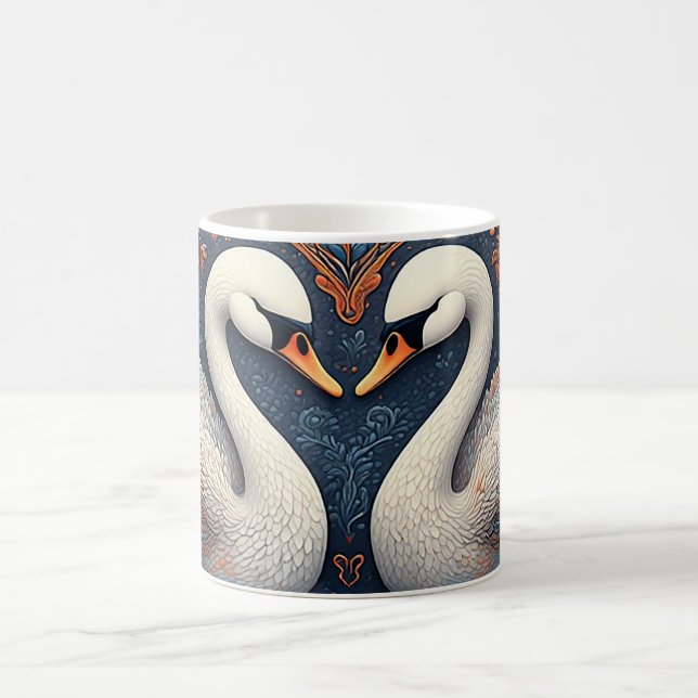 Mug Élégants cygnes par motifs floraux ornés (Centre)