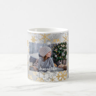Mug Élégants flocons de neige en or et en argent pho