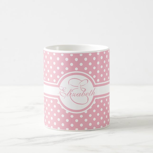 Mug Élégants Pois blancs sur Monogramme rose (Centre)