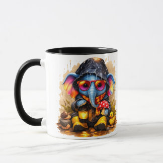Mug Élémentaire éléphant dans un imperméable avec lant