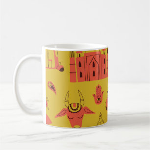 Mug Éléments Indiens, Main Tirée Vintage.