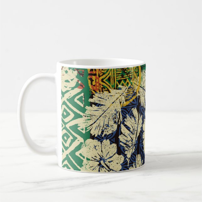 Mug Éléments tribaux hawaïens et tissu hibiscus (Gauche)