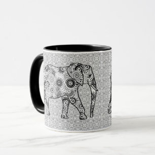 Mug Éléphale tourbillon fractal - gris, noir et blanc