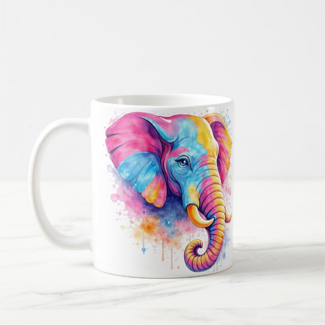 Mug Éléphant arc-en-ciel aquarelle coloré (Gauche)