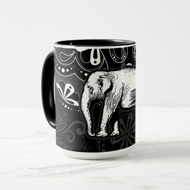 Mug Éléphant Blanc Dessin Paisley (Devant gauche)