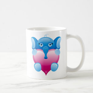 MUG ÉLÉPHANT BLEU TENANT UN COEUR ROSE