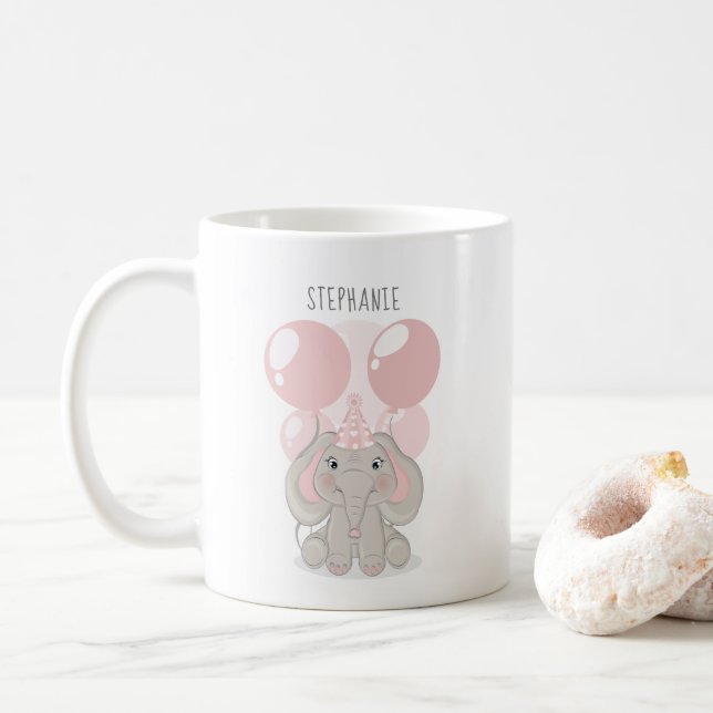 Mug Elephant en Casquette de fête d'anniversaire (Avec donut)