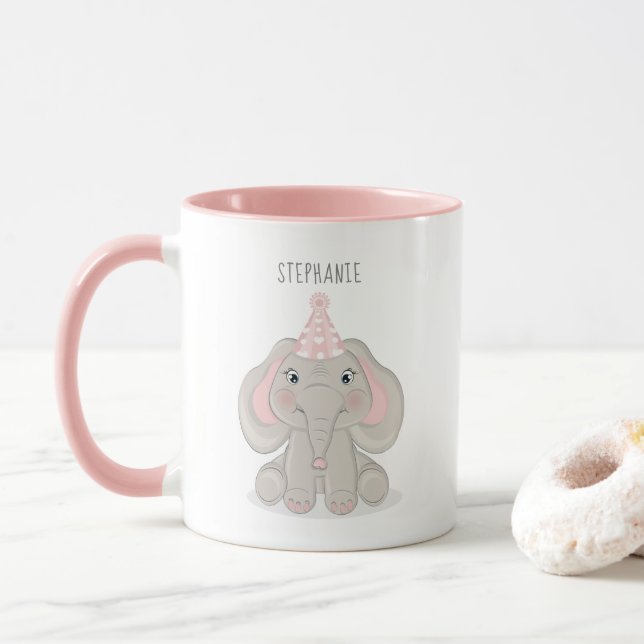 Mug Elephant en Casquette de fête d'anniversaire café  (Avec donut)